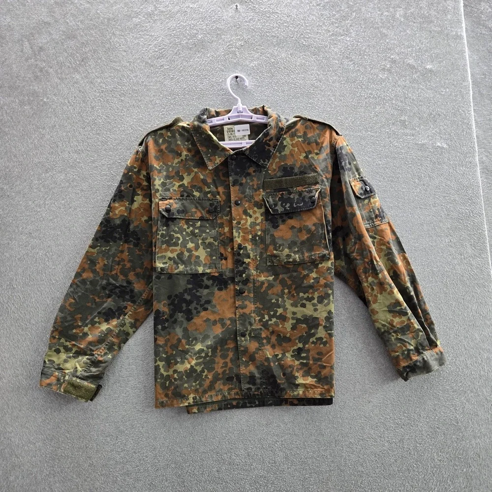 VINTAGE German Flecktarn Military Men Jacket Green Camouflage Twill